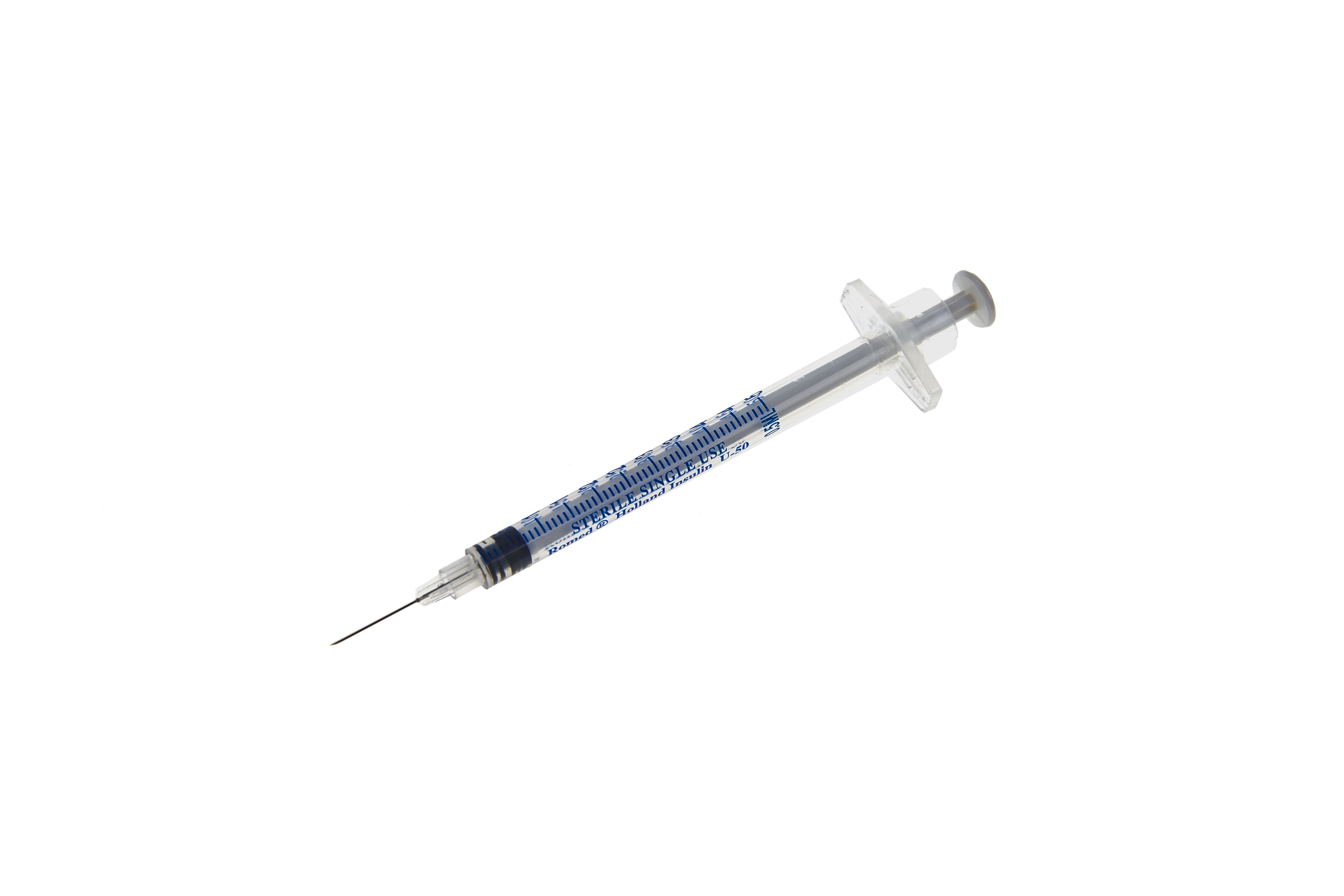 3IS-0.5ML-50U Romed insulinespuiten 0,5 ml met geïntegreerde naald, 50 stuks, steriel per stuk, 100 stuks in een binnendoos, 32 x 100 stuks = 3.200 stuks in een doos.
